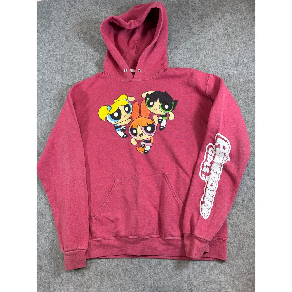 Vintage The Powerpuff Girls Hoodie Mens Medium Pink Pullover Sweatshirt Y2K